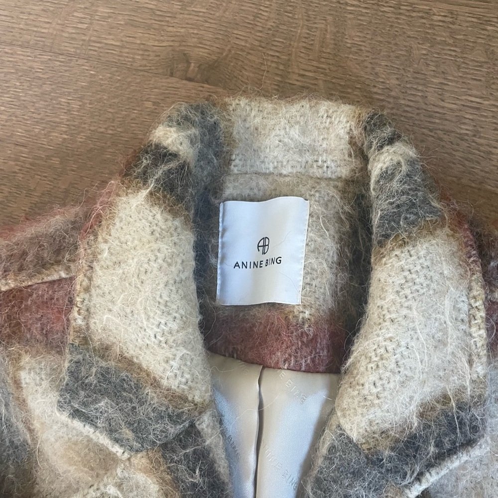 Anine Bing Cream and Brown Plaid Teddy Jacket - Picture 3 of 4